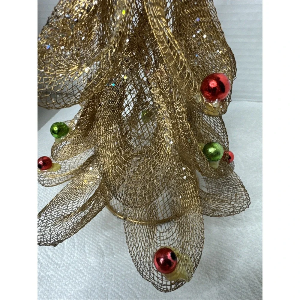 Golden Netted Mesh Christmas Tree w/Multicolor Balls‎ & Gold Star 10